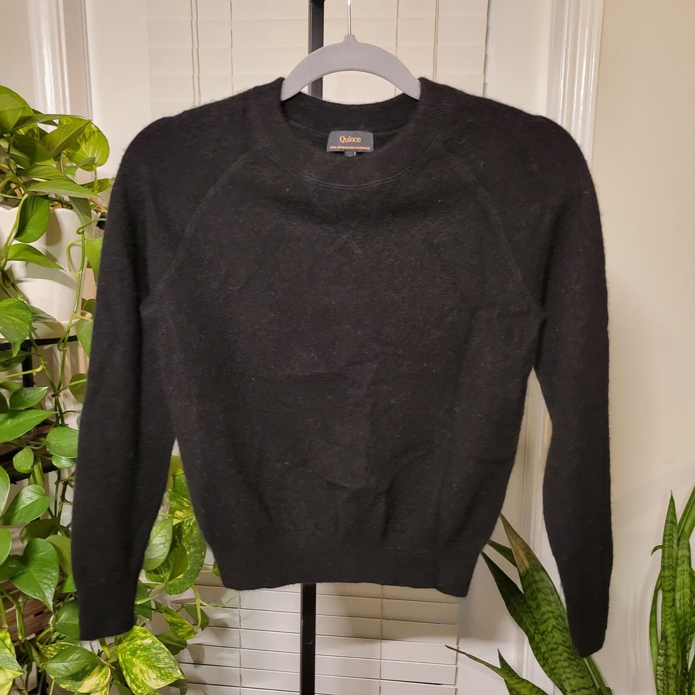 Quince Mongolian Shrunken Cashmere Sweatshirt Black S Cozy Soft Luxury